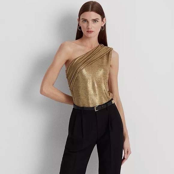 Lauren Ralph Lauren Foil Print One-Shoulder Jersey Top - Picture 3 of 6